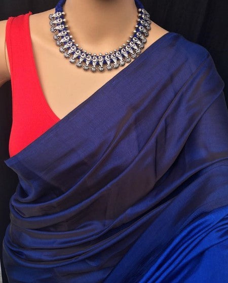Nasha (Navy Blue Malai Silk plain Saree)