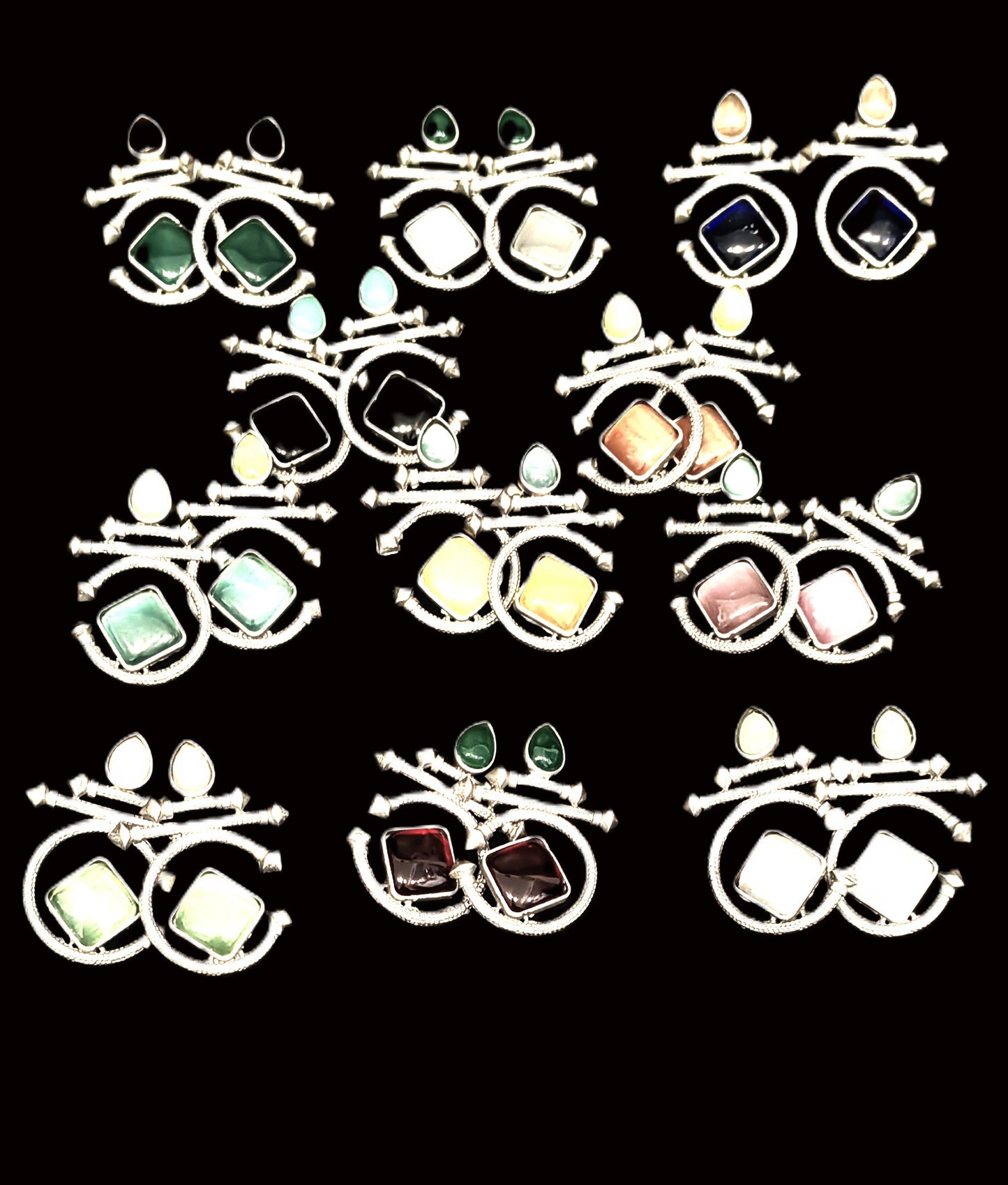 Monalisa Marvel: C-Shaped Brass Stud Earrings with Stone Accent