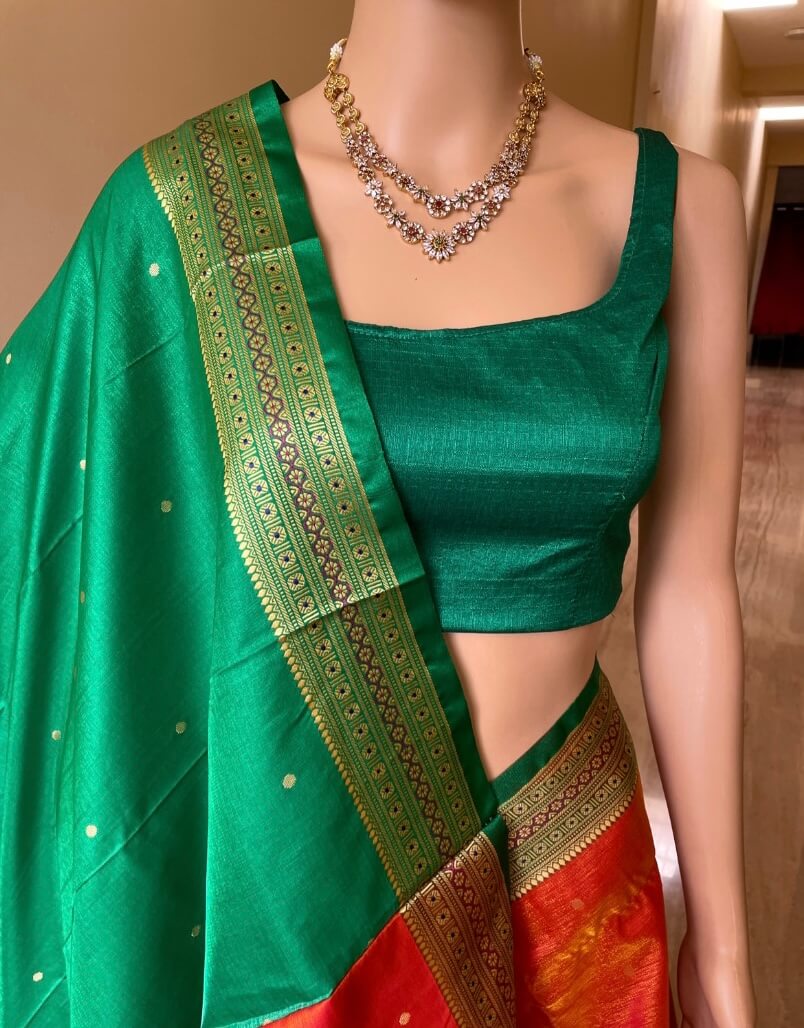 Fiery Elegance Red Orange Satin Silk Saree