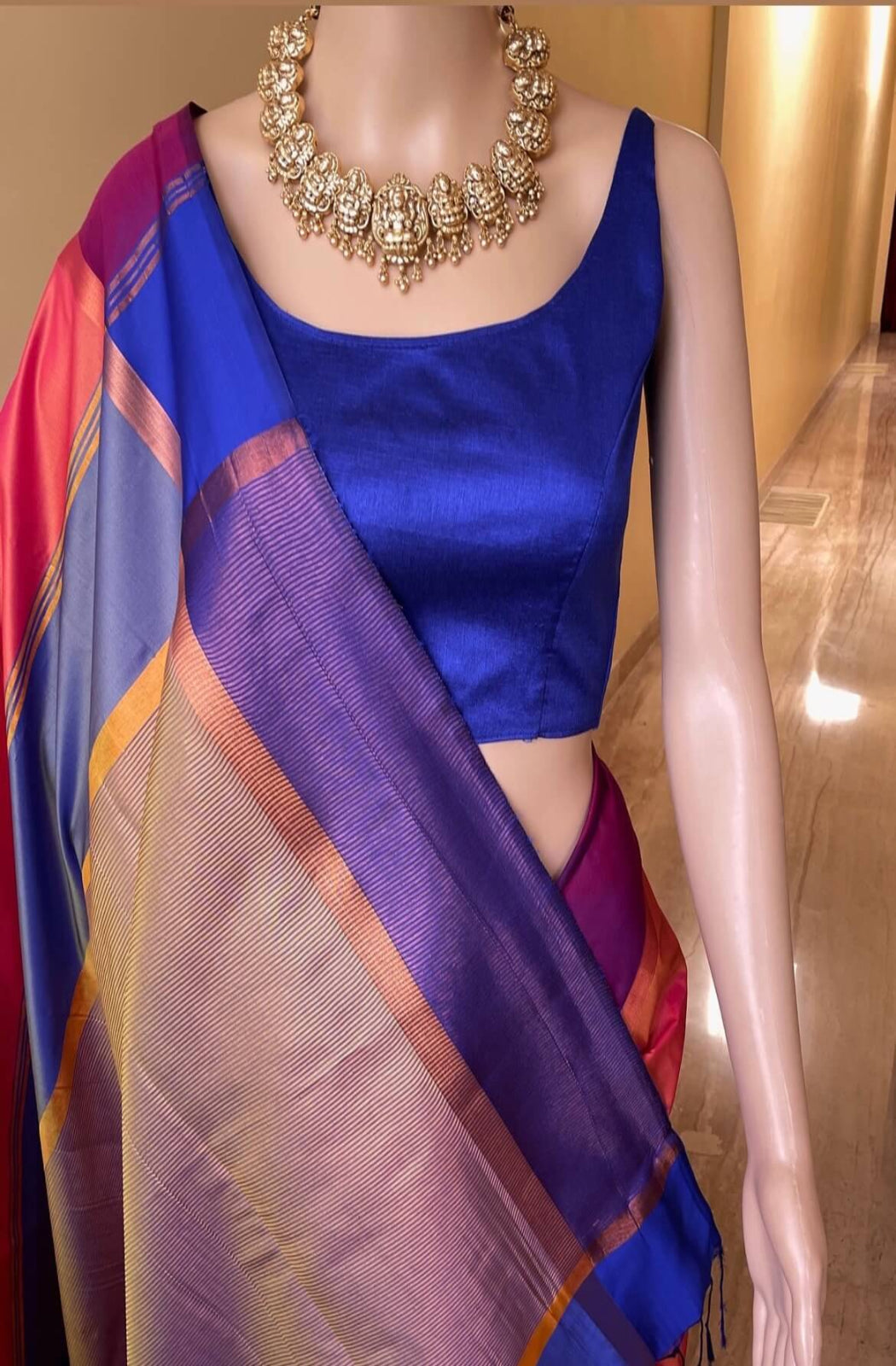 Pink Orange Art Silk Saree