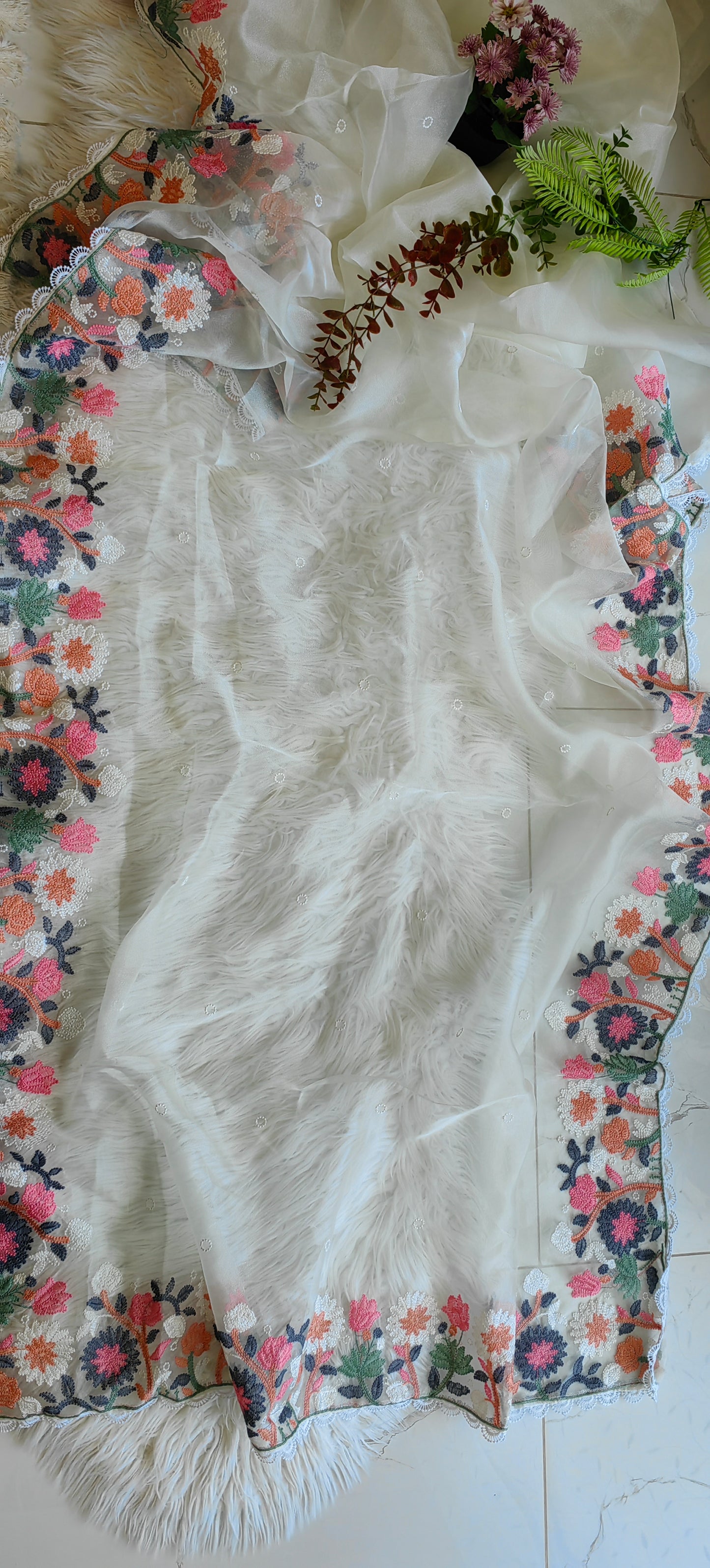 floral Bagicha Organza hand embroider Saree