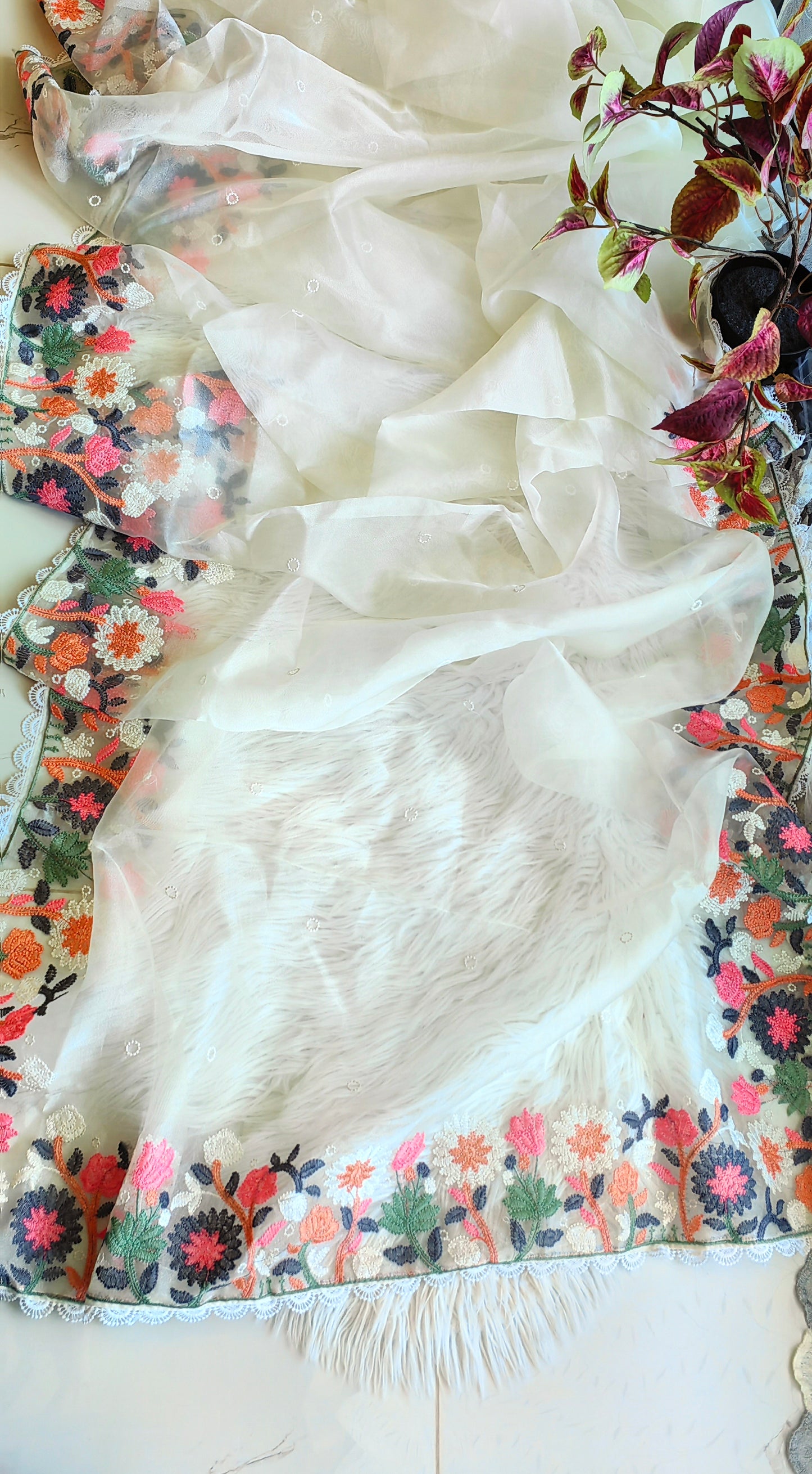 floral Bagicha Organza hand embroider Saree