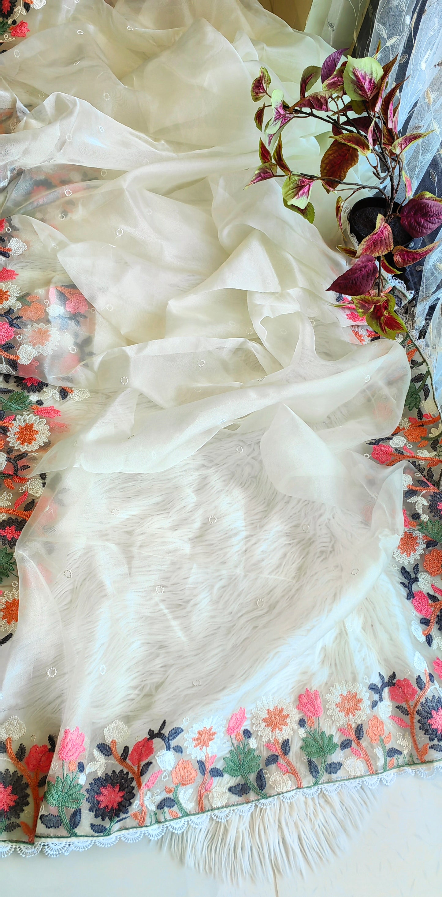 floral Bagicha Organza hand embroider Saree