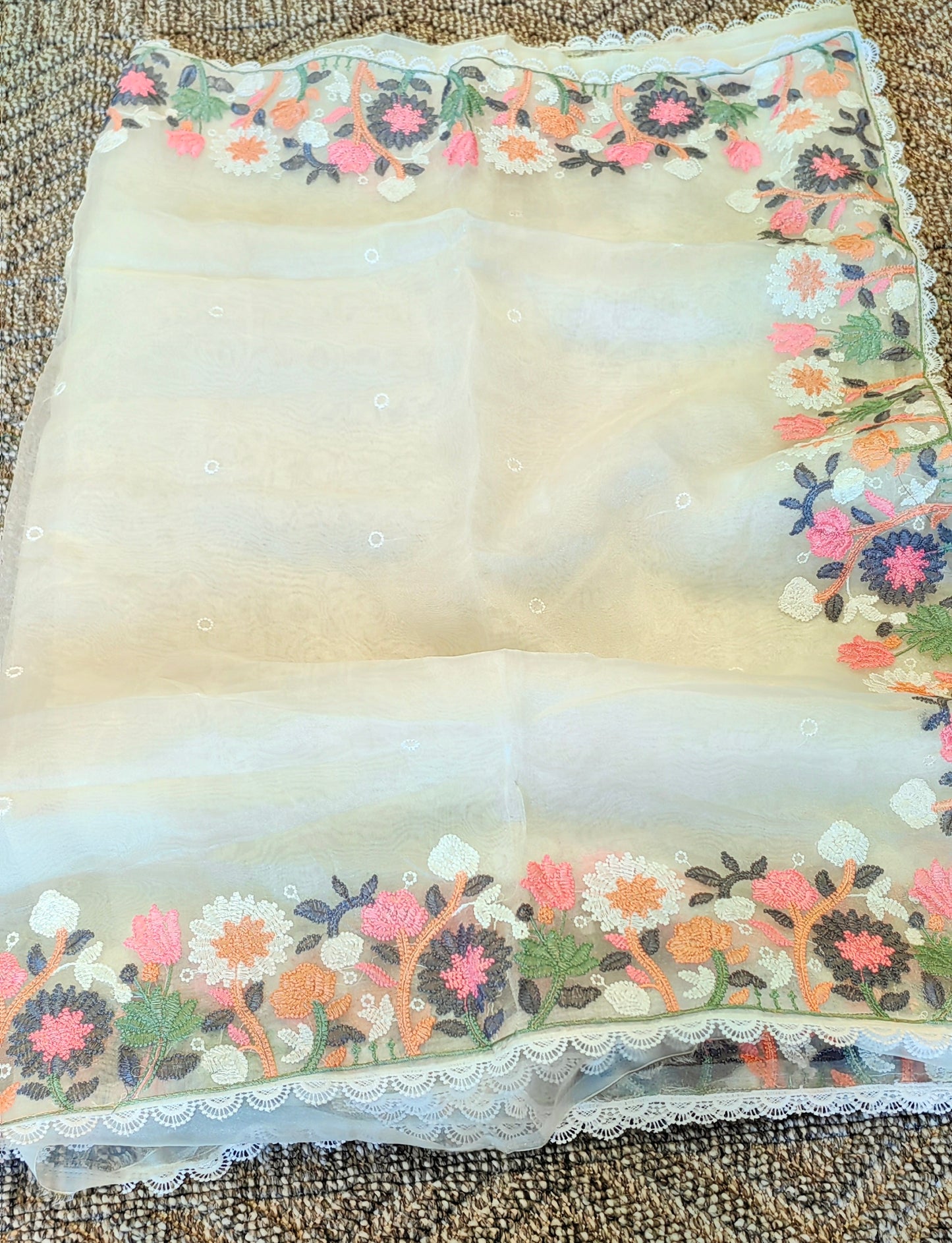 floral Bagicha Organza hand embroider Saree