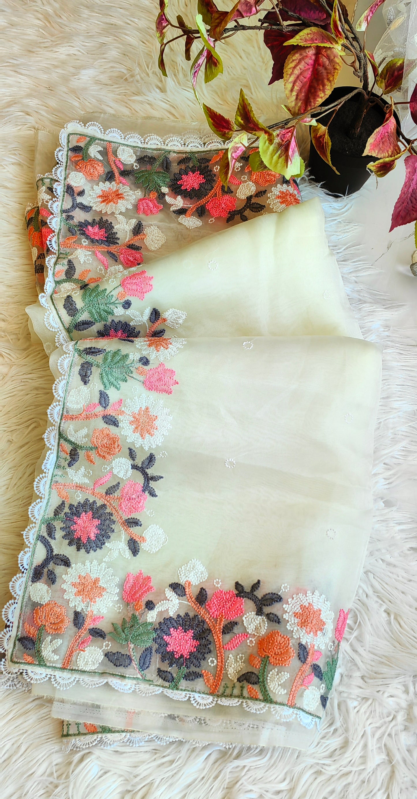 floral Bagicha Organza hand embroider Saree