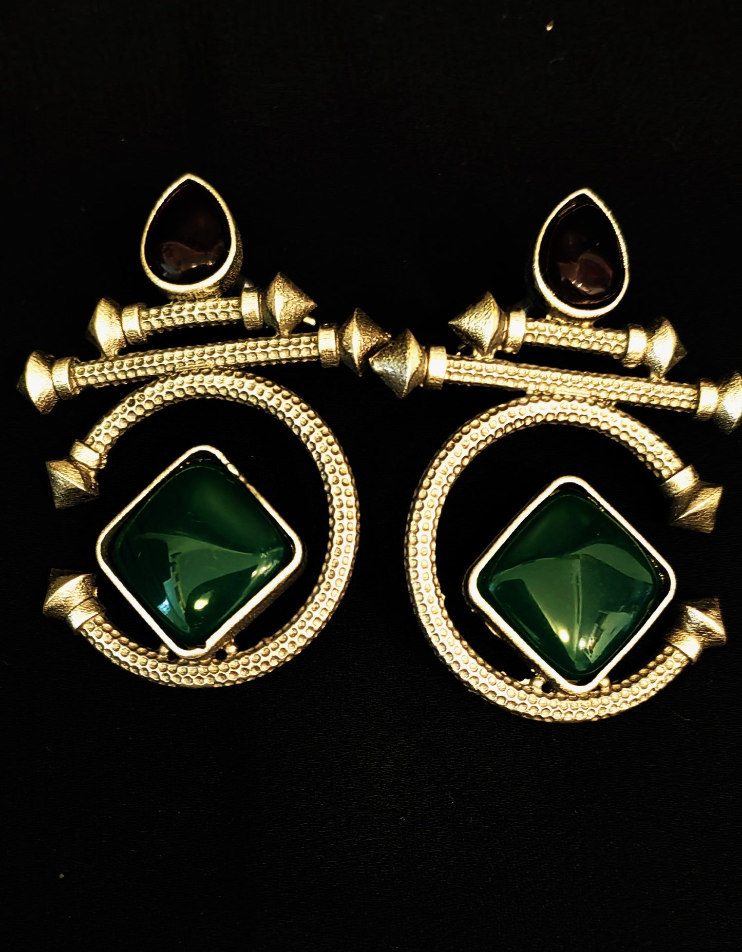 Monalisa Marvel: C-Shaped Brass Stud Earrings with Stone Accent