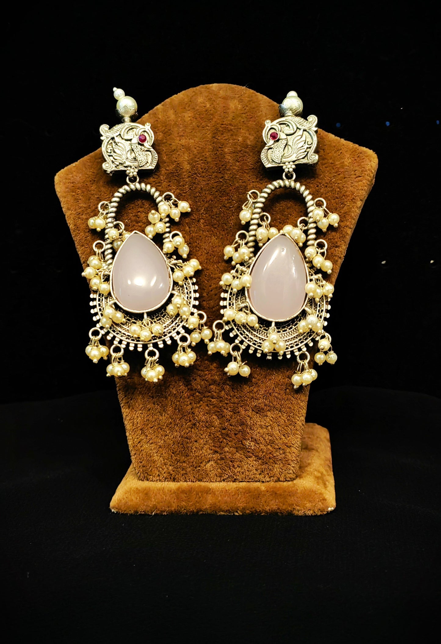 Graceful Long hanging Earrings Embellished with Stunning Stones and Beads"