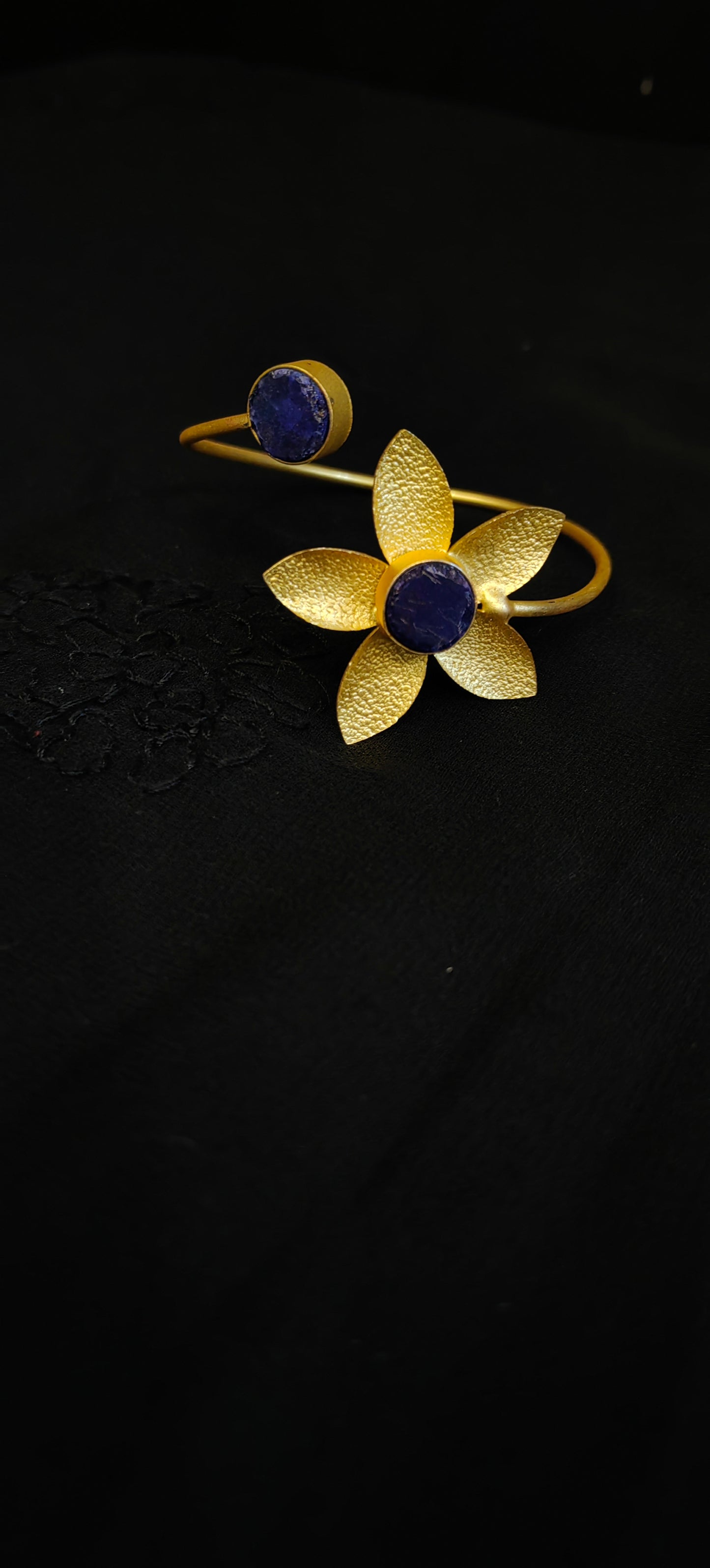 Oceanic Bloom: Brass Gold-Plated Bracelet with Sea Stone in Floral Design