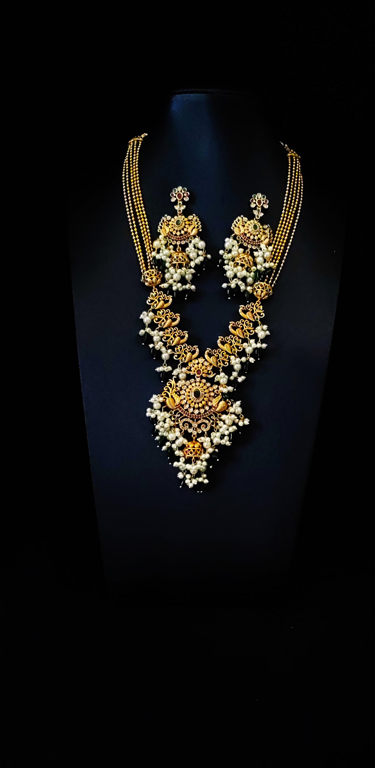Temple Jewelery: Premium Golden Long Necklace with Long Bali