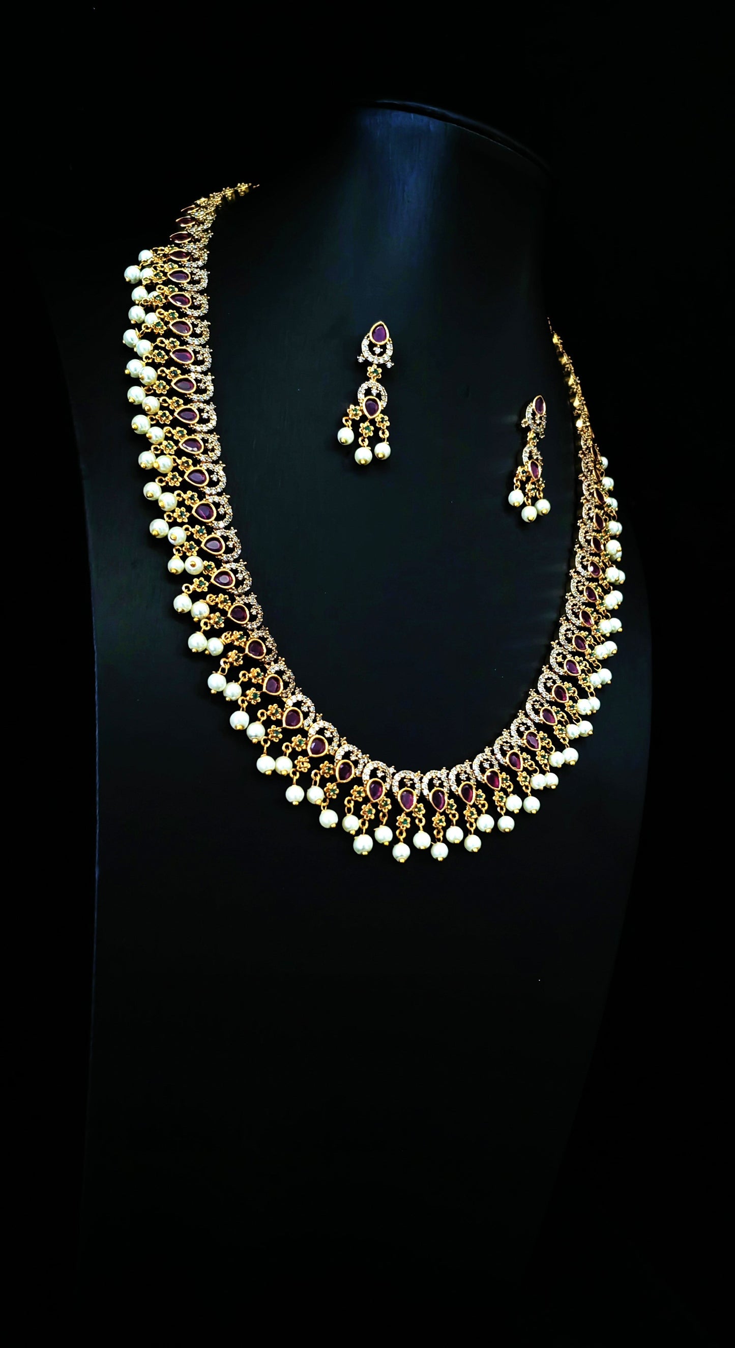 Temple Jewelery: Beautiful antique stone Matte Gold Finish Necklace with earrings