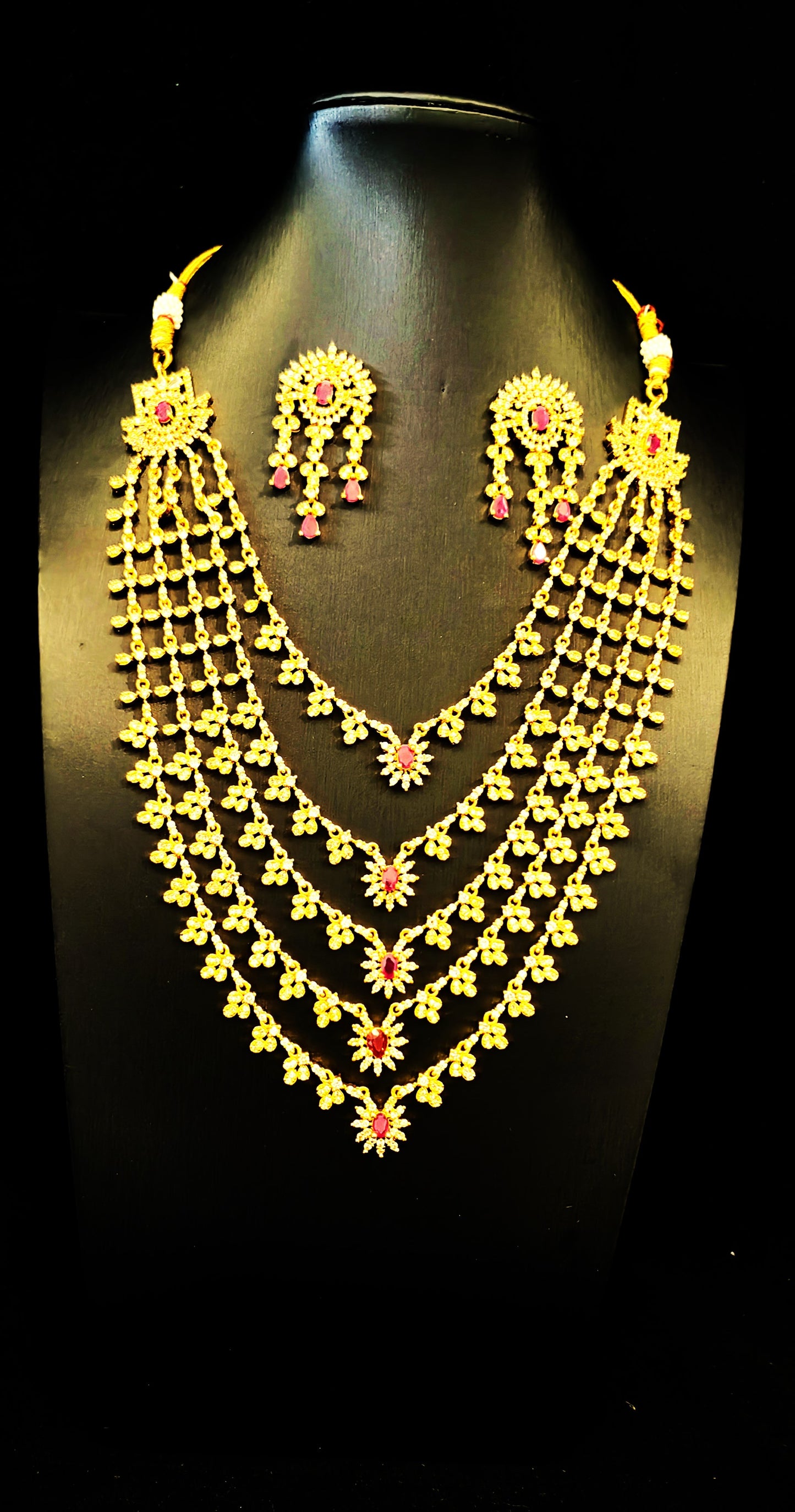 Regal Radiance: Five-Layered Bridal Temple Ensemble with Earrings