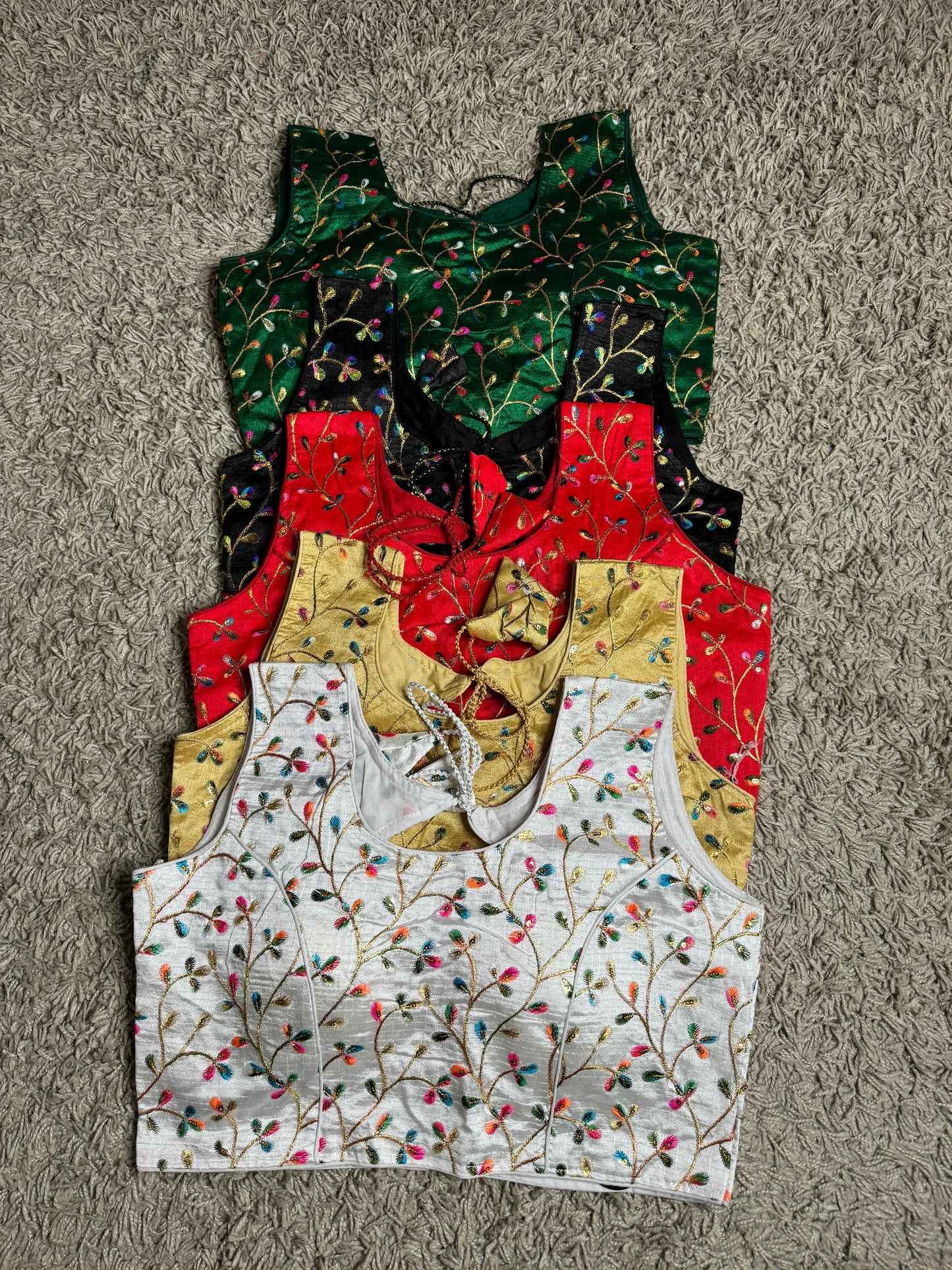 Classic Multi-Color Handwork Embroidery Blouse in Phantom Silk