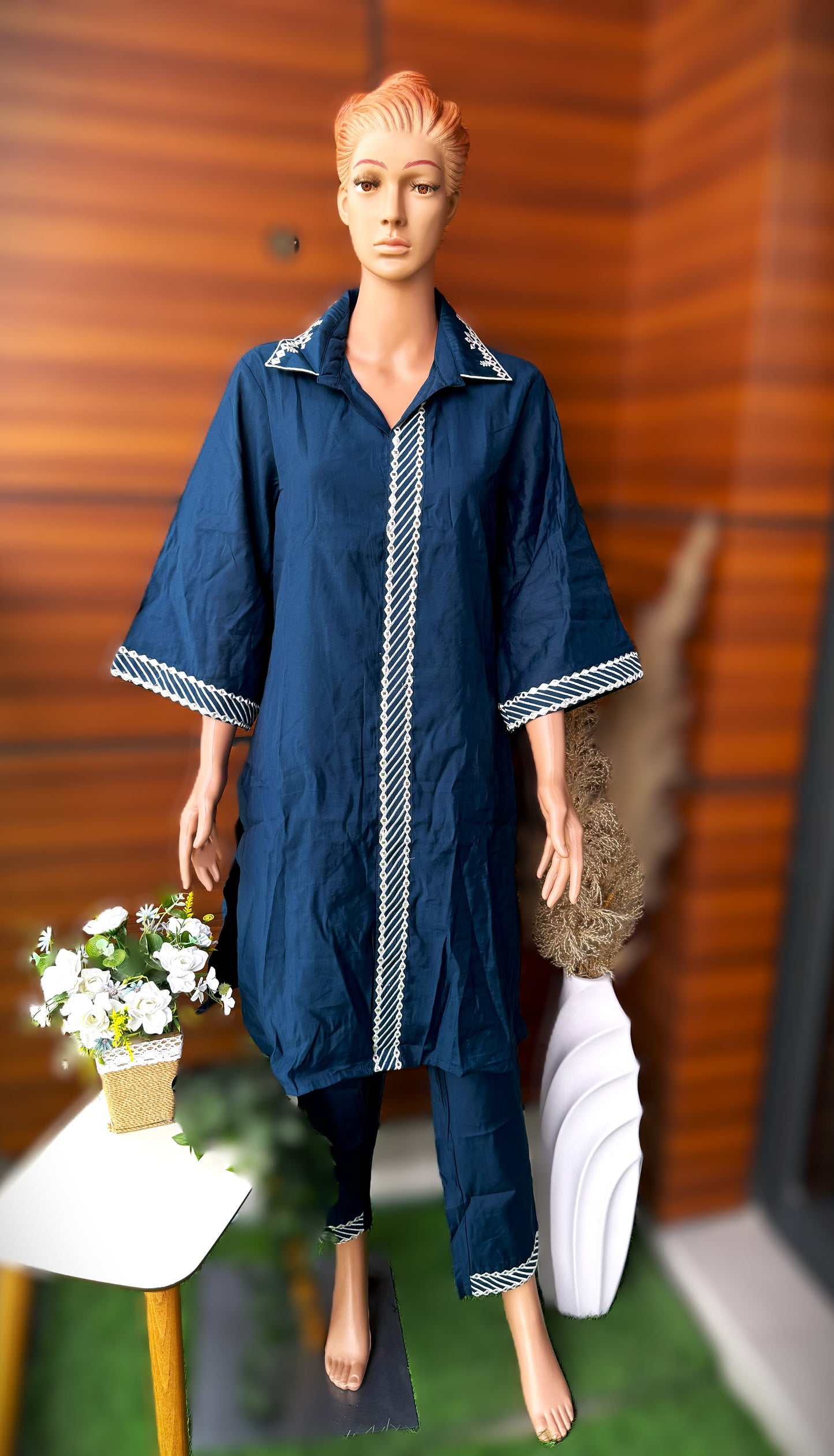 simple and classy Navy Elegance: Versatile Co-ord Set for Every Occasion with Subtle Embroidery
