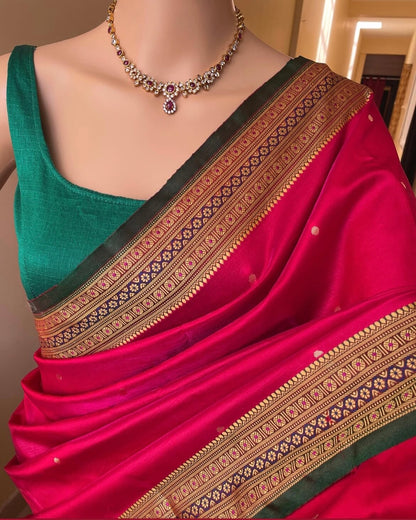 Fiery Elegance Hot Pink Satin Silk Saree