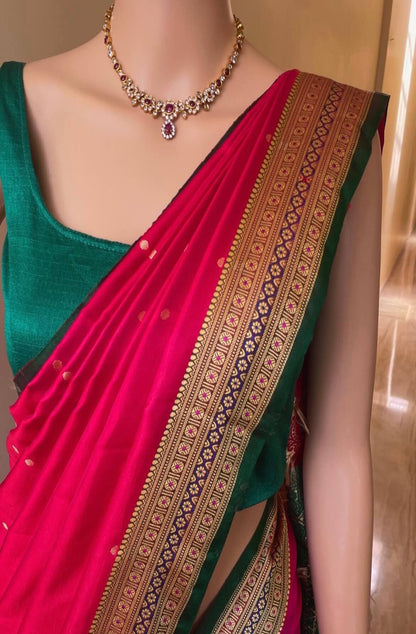 Fiery Elegance Hot Pink Satin Silk Saree