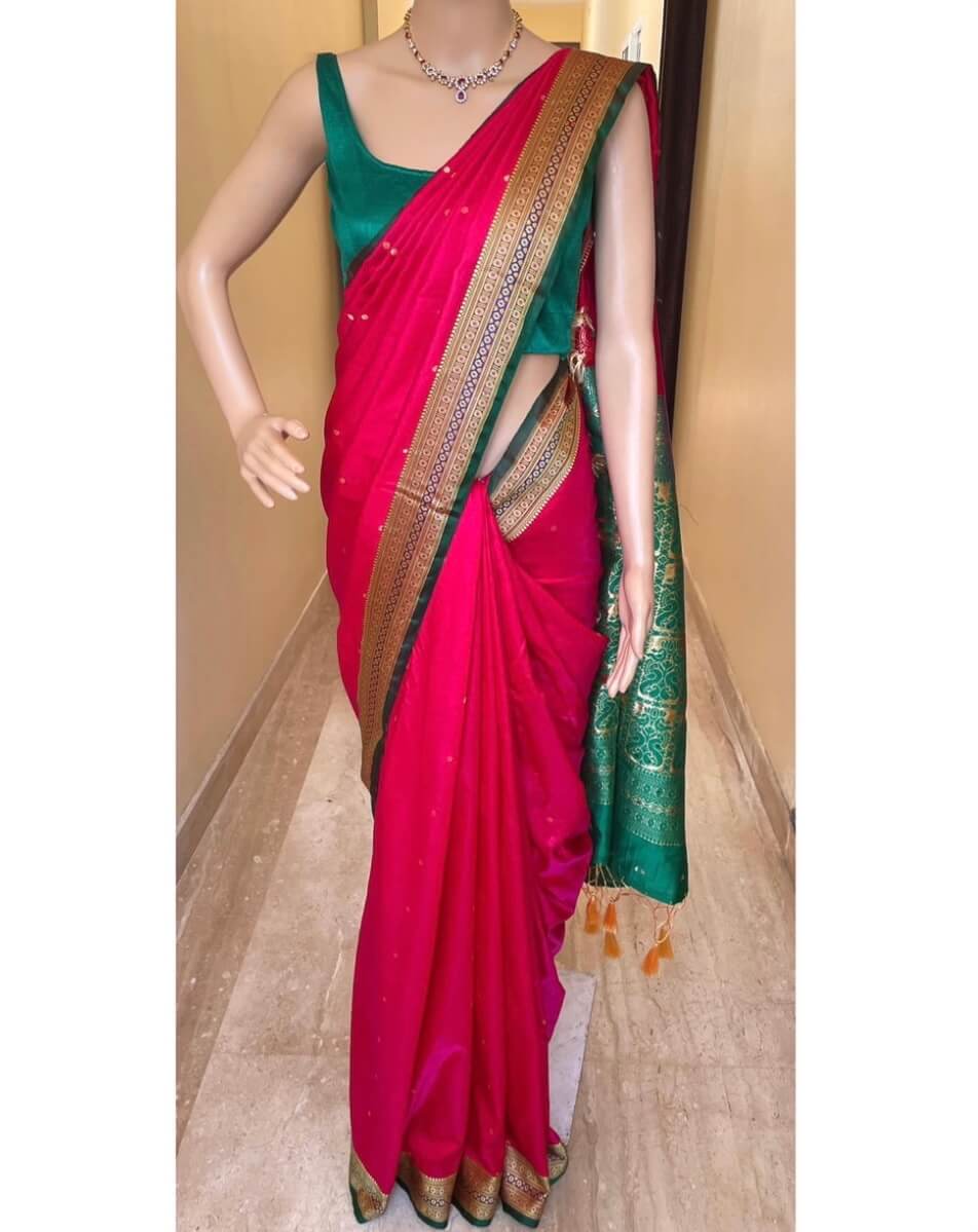 Fiery Elegance Hot Pink Satin Silk Saree