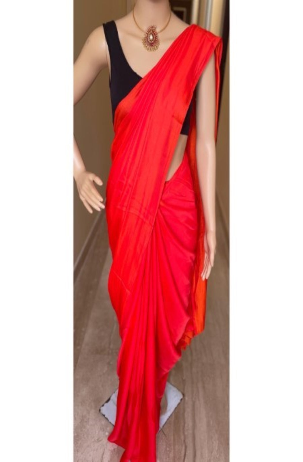 NASHA (Red Orange Malai Silk plain Saree)