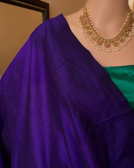 Temple Saree: Forest Green Silk Cotton Saree With Violet Temple Border