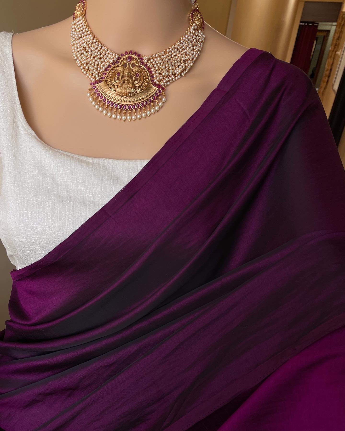 Nasha (Magenta Malai Silk  Plain Saree)