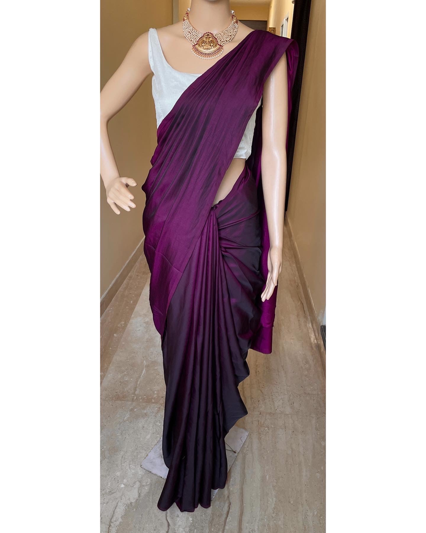 Nasha (Magenta Malai Silk  Plain Saree)