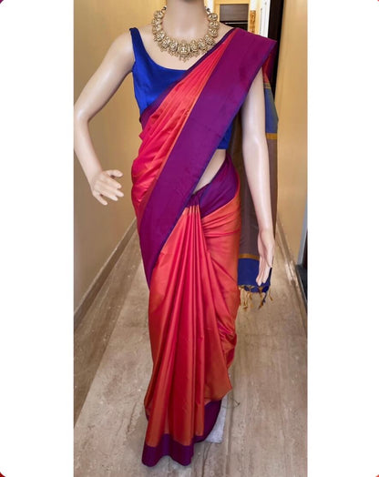 Pink Orange Art Silk Saree