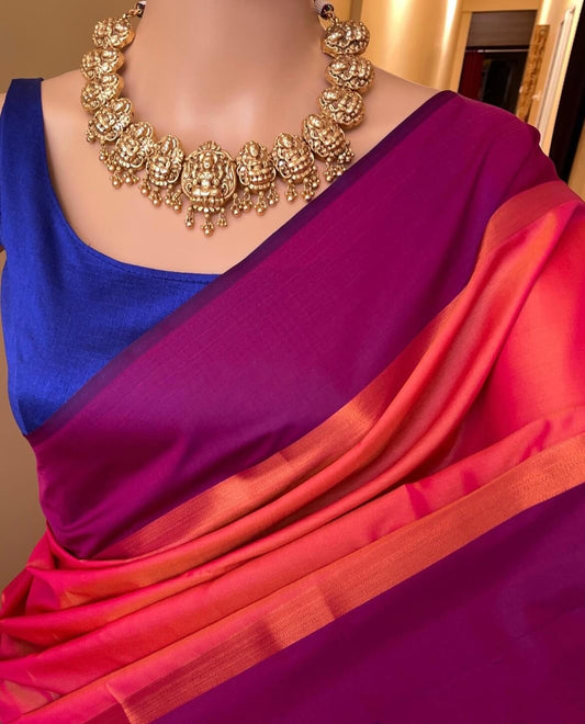 Pink Orange Art Silk Saree