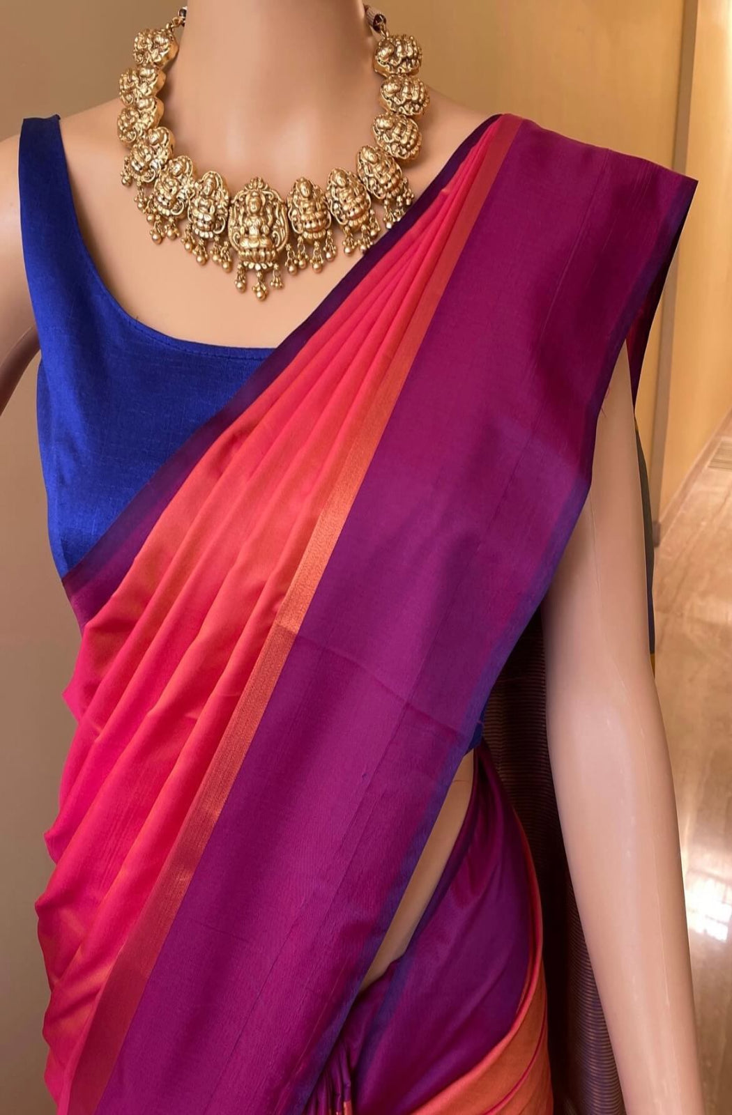 Pink Orange Art Silk Saree