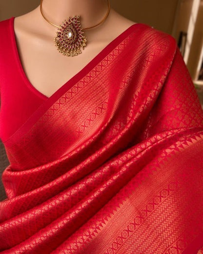 Red Orange Art Silk Brocade