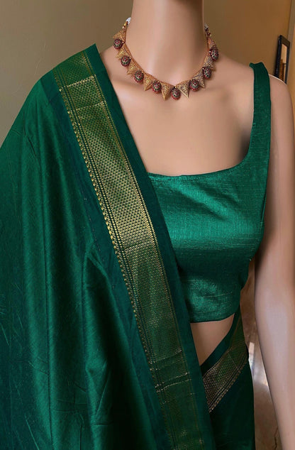 Green Grace Cotton Saree with zari border