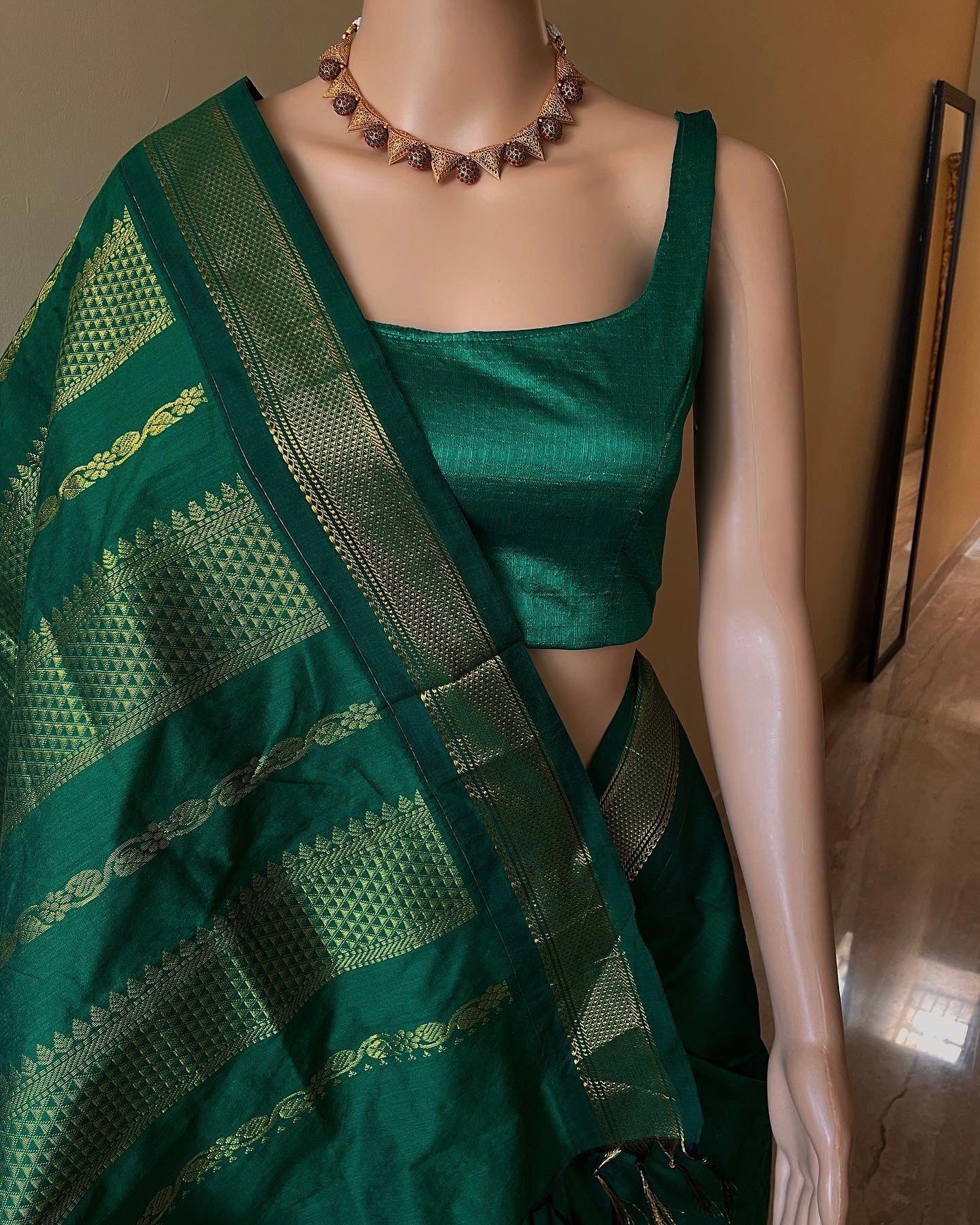 Green Grace Cotton Saree with zari border