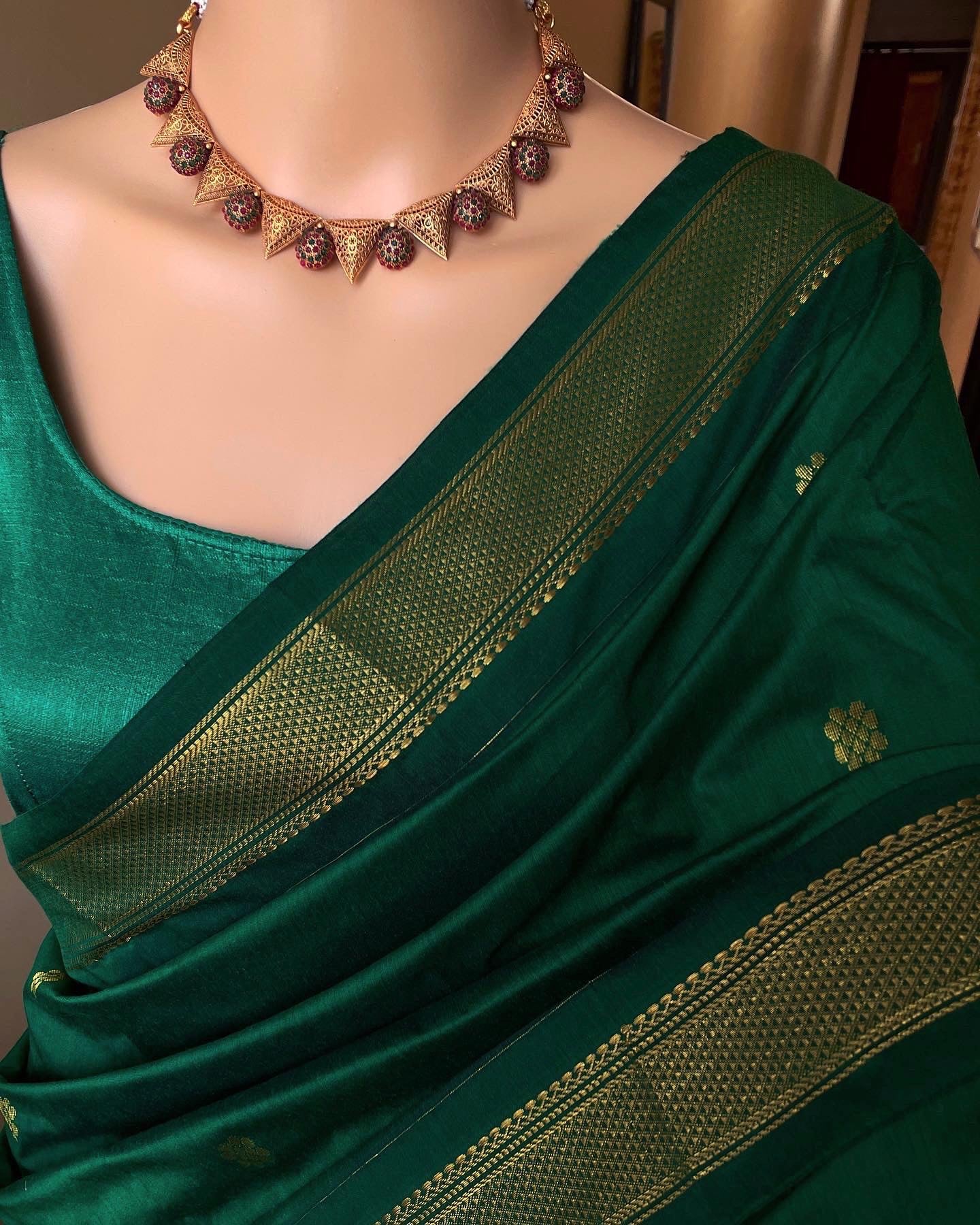 Green Grace Cotton Saree with zari border