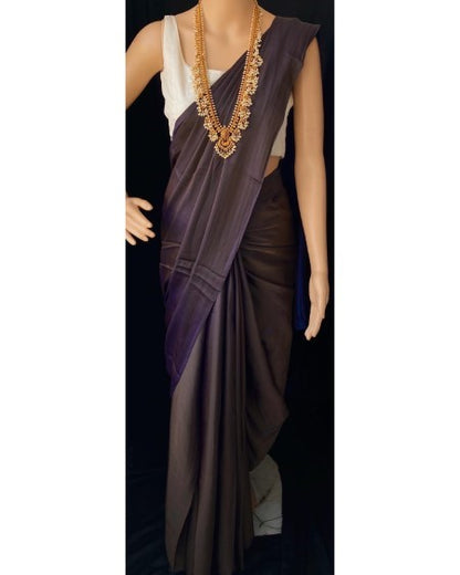 Nasha (Brown Blue Malai Silk Plain Saree)