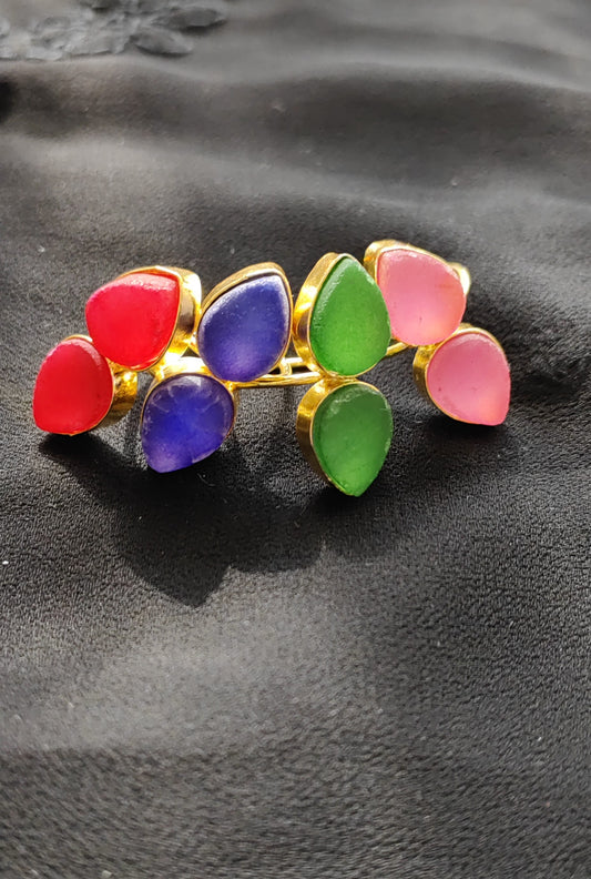 Sea Stone Adjustable Finger Rings in Multicolor for women's