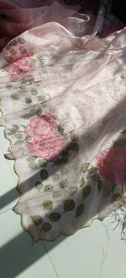 Soft Rosy Organza Saree