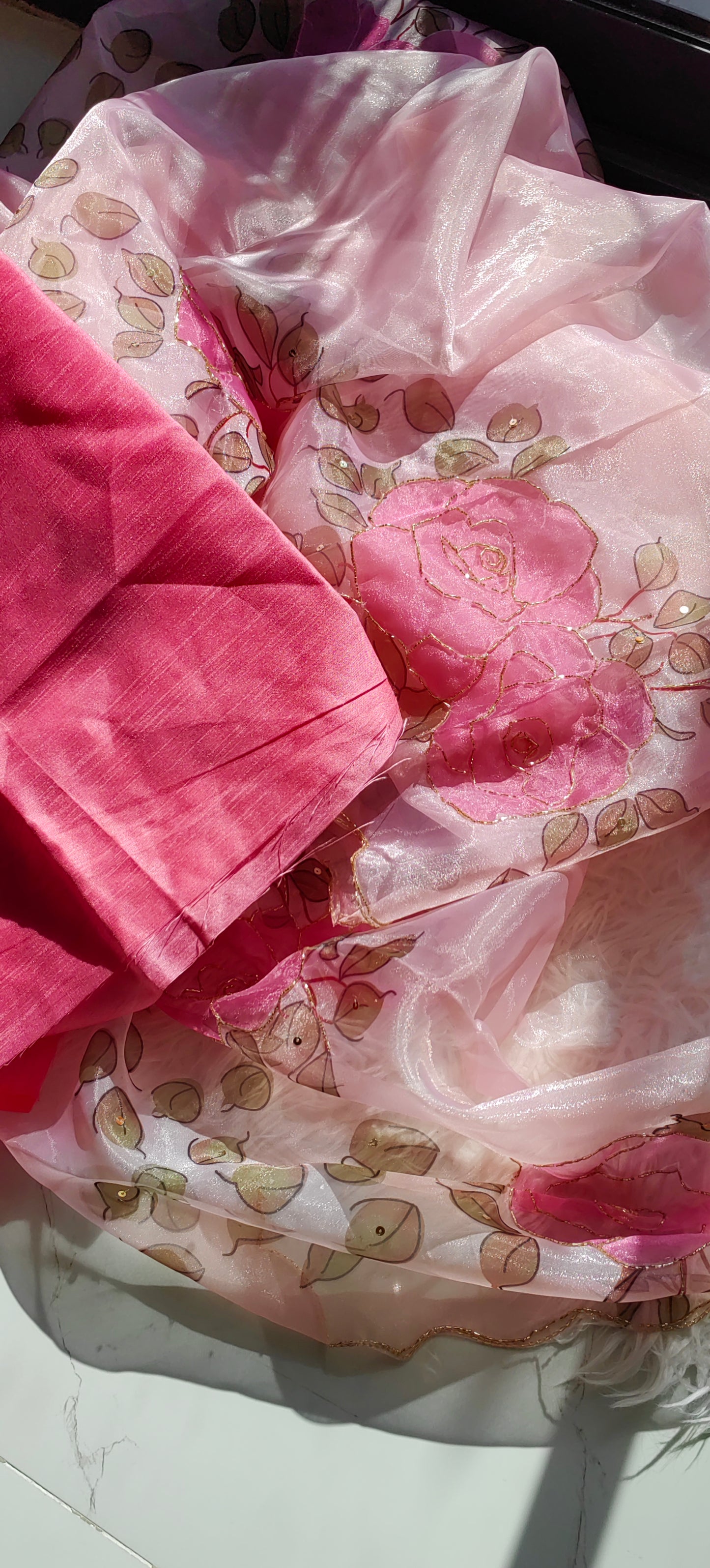 Soft Rosy Organza Saree