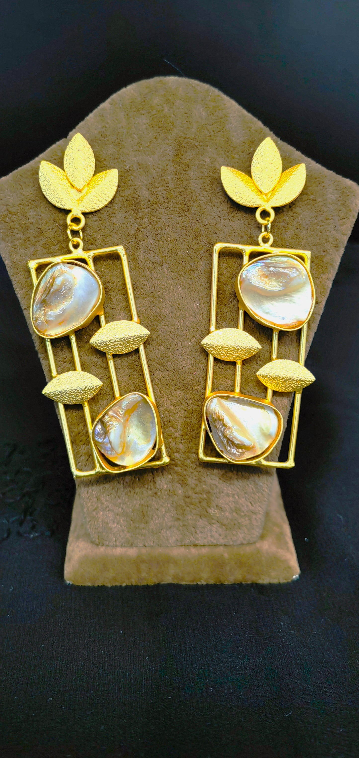 Seaside Splendor: Gold-Finished Hanging Earrings with Sea Stone Accents