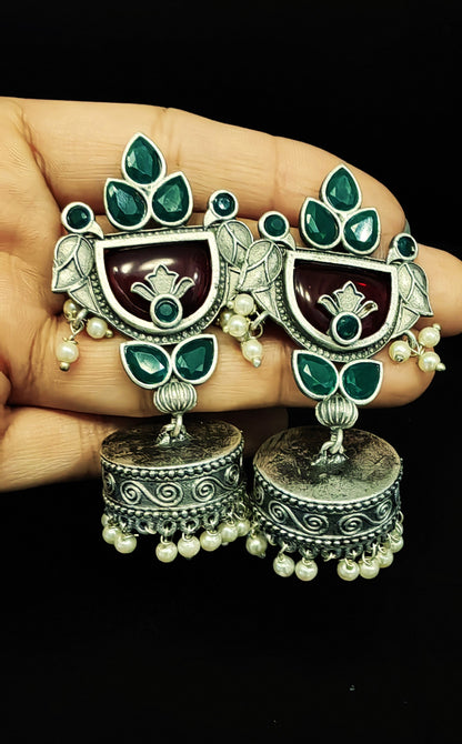 Peacock Brass Jhumka Earrings for Women