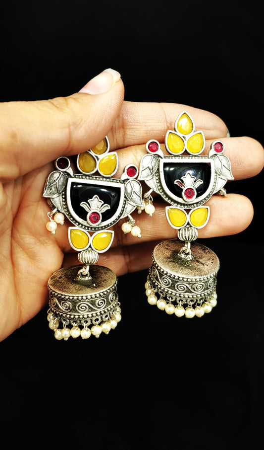 Peacock Brass Jhumka Earrings for Women