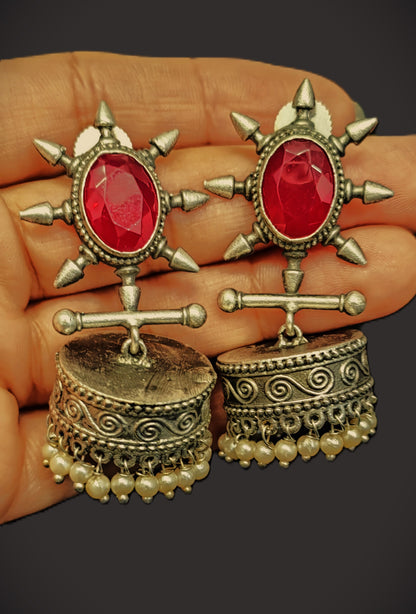 Stunning Brass Jhumka Featuring an Eye-Catching Stone Fitting at the Center