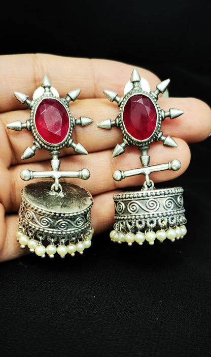 Stunning Brass Jhumka Featuring an Eye-Catching Stone Fitting at the Center