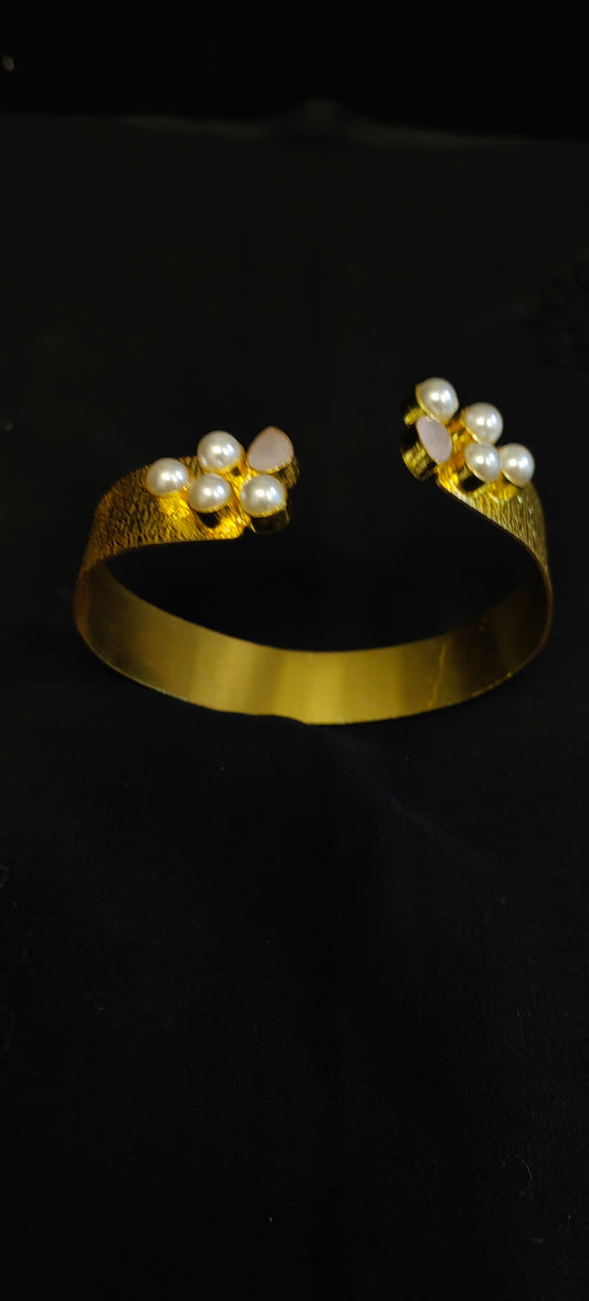 Golden Fusion: Indo-Western Brass Bracelet with Pearl Embellishments