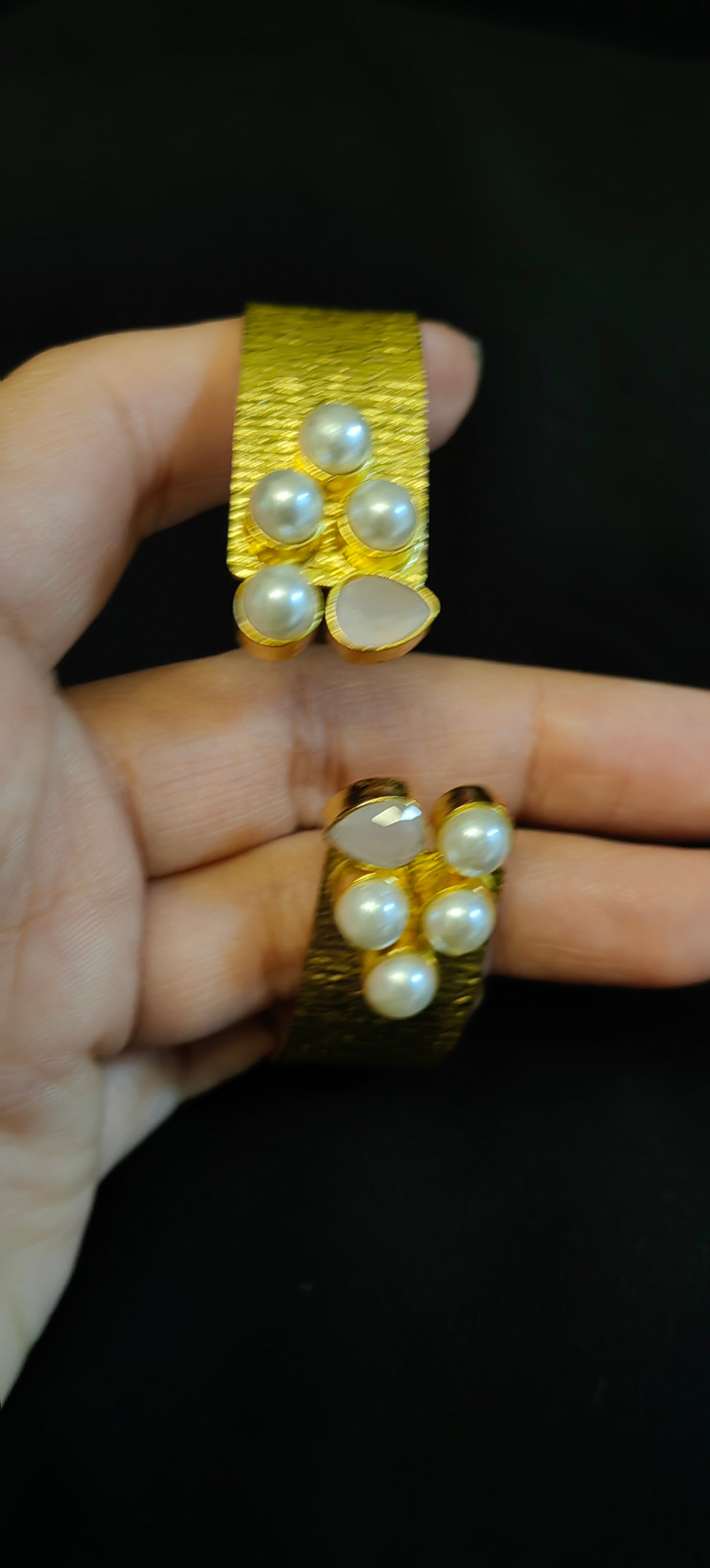 Golden Fusion: Indo-Western Brass Bracelet with Pearl Embellishments