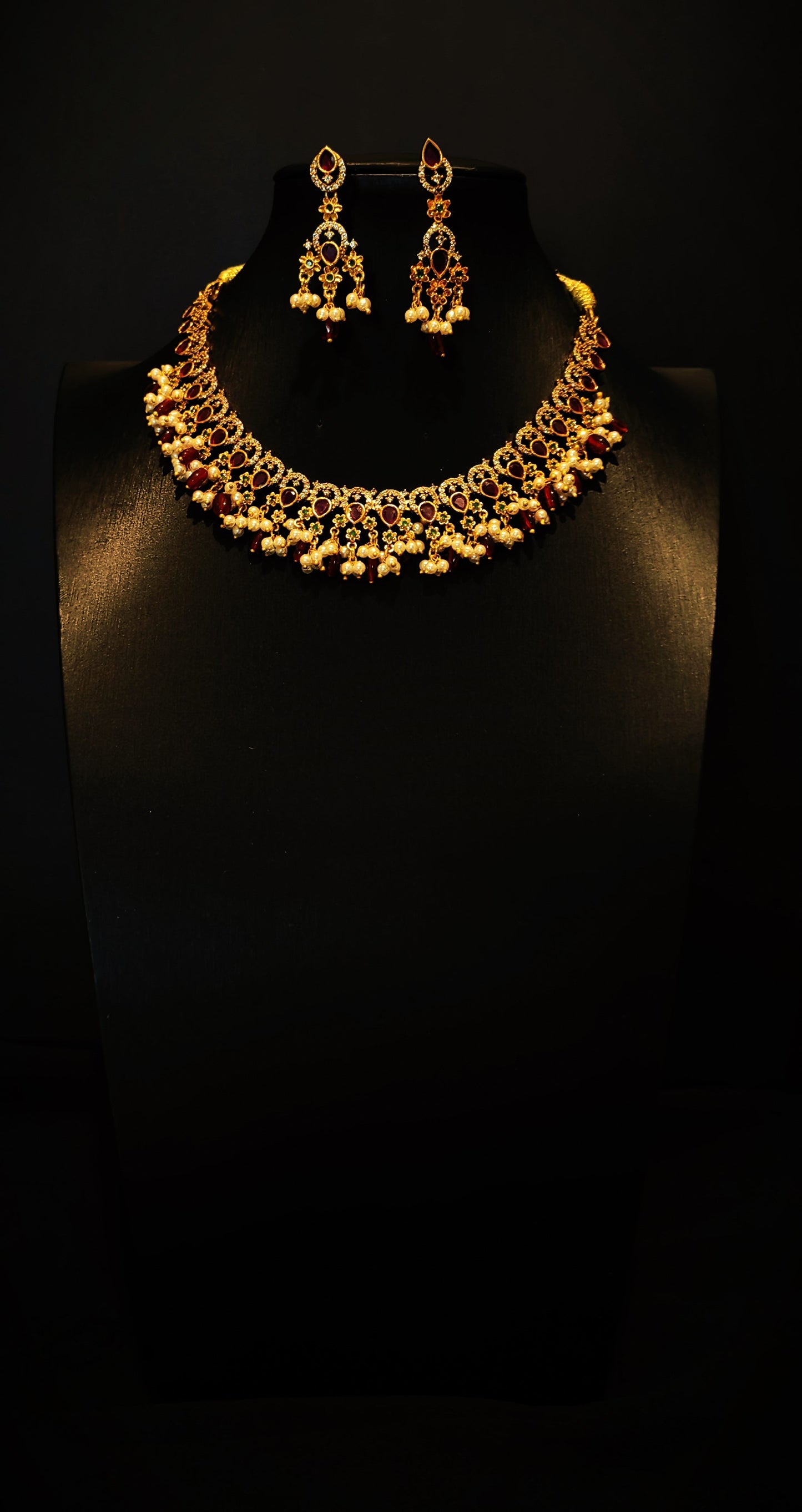 A beautiful Antique Maroon color Choker Necklace set with Earring