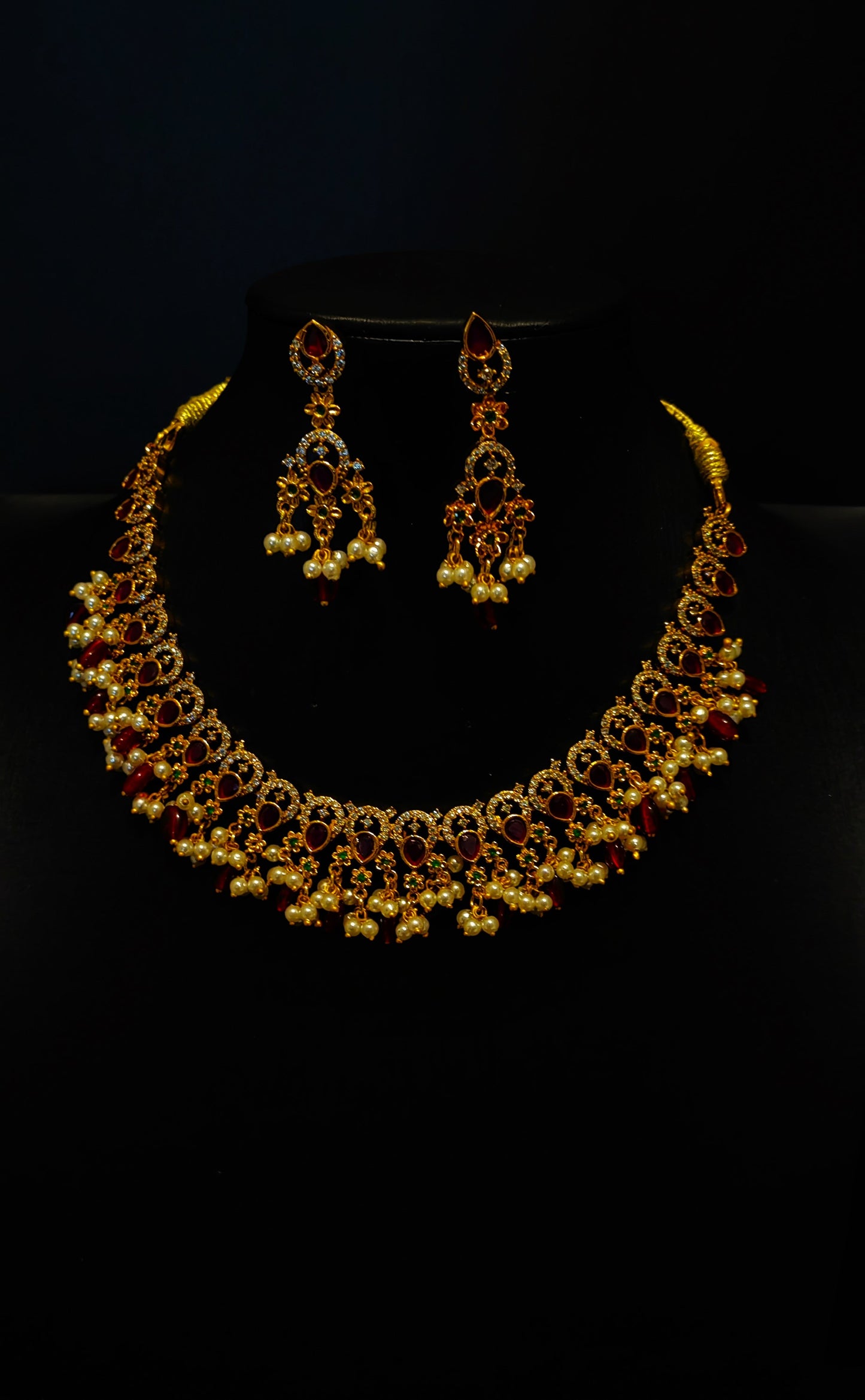 A beautiful Antique Maroon color Choker Necklace set with Earring