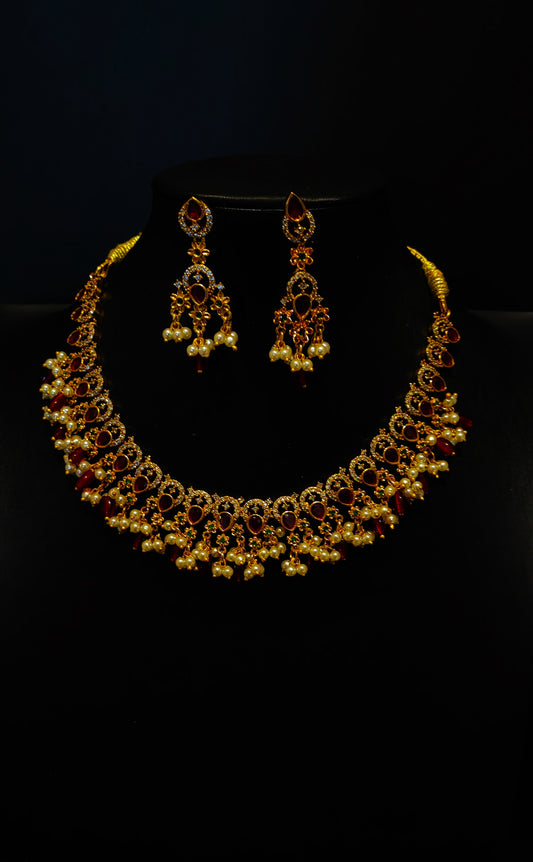 A beautiful Antique Maroon color Choker Necklace set with Earring