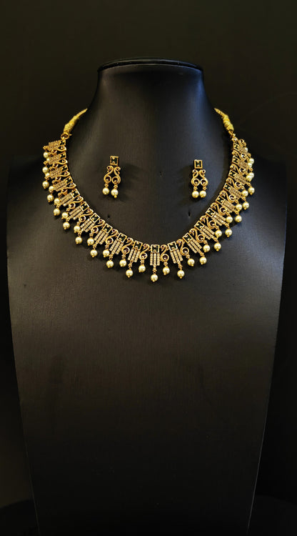 Divine Adornments: Golden Temple Necklace with Earrings for Women