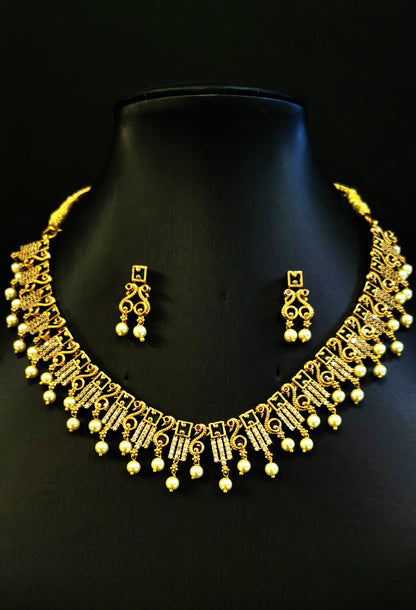 Divine Adornments: Golden Temple Necklace with Earrings for Women