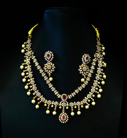 Premium Double-Layered Bridal Necklace with Matching Earrings