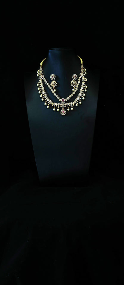 Premium Double-Layered Bridal Necklace with Matching Earrings