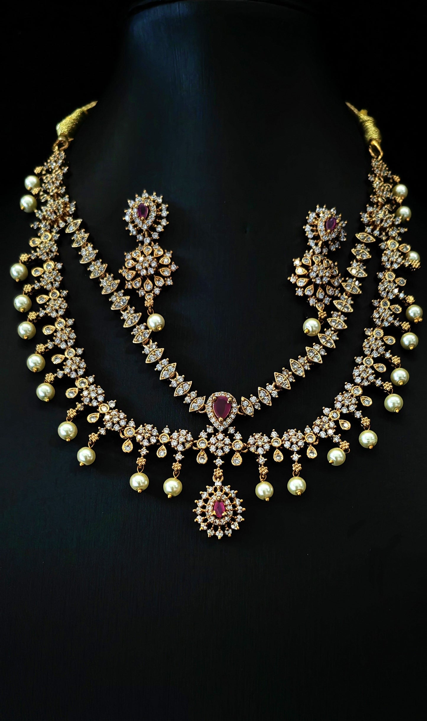 Premium Double-Layered Bridal Necklace with Matching Earrings